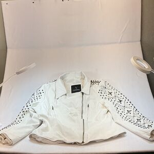 Christina White Studded Leather Jacket size Large. 0629